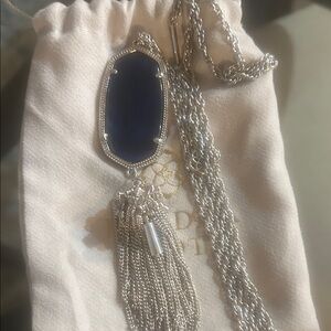 Kendra Scott Silver Chain Necklace with Dark Blue Pendant and Tassel